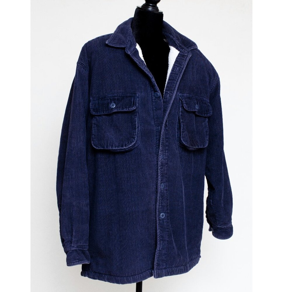 High Sierra Blue Corduroy Jacket "Sherpa" Lined Button Jacket Men's L